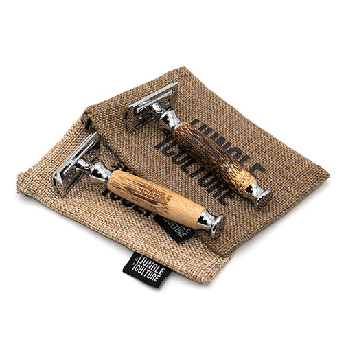 Bamboo Safety Razor | DE Unisex Reusable Razor w/ Jute Travel Bag