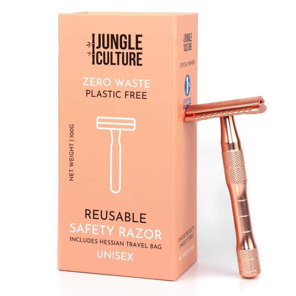 Rose Gold or Black Reusable Safety Razors w/ Natural Jute Travel Bag