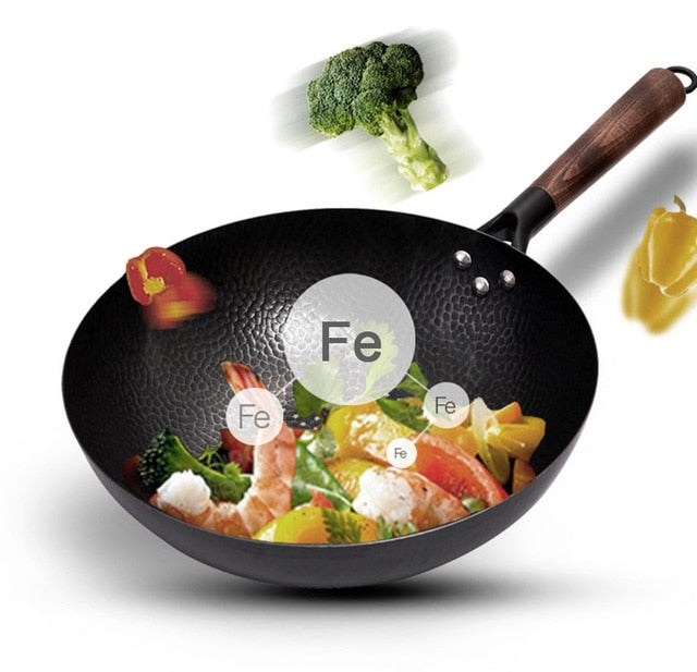 32cm Chinese Handmade Iron Wok Non-stick Non-coating Wok Kitchen