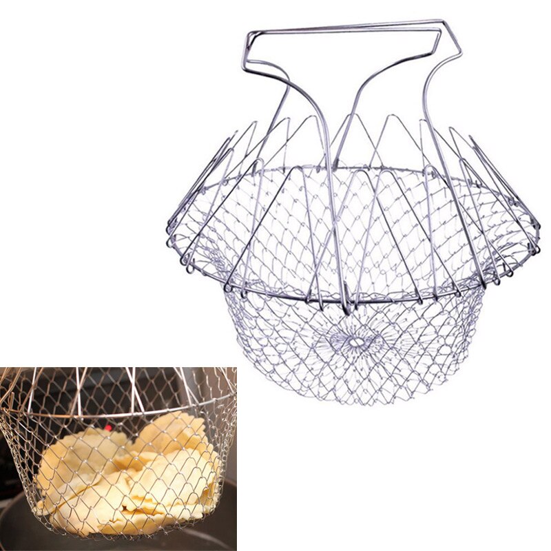 1Pcs Foldable Stainless steel frying basket