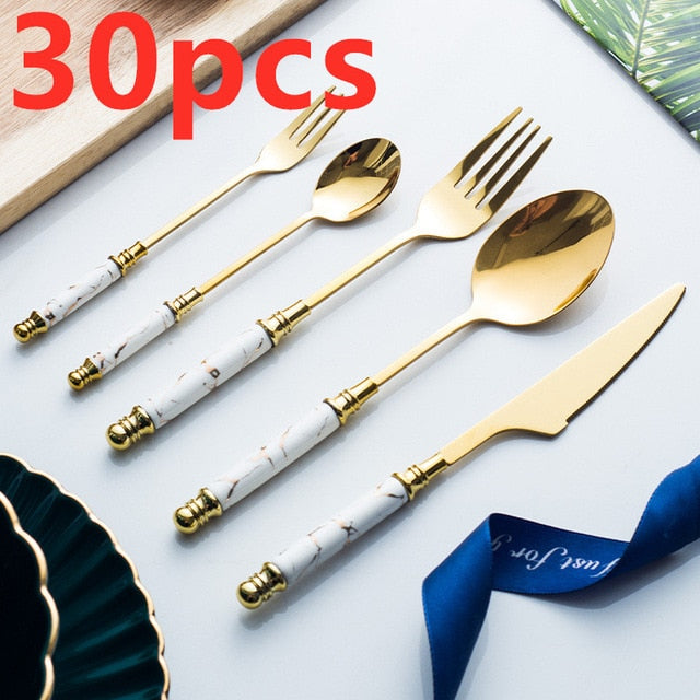 30pcs Ceramic Vintage Cutlery Set