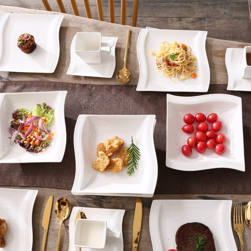 Serie Flora 60 Piece White Porcelain Dinner Set with 12 Piece CupSauce –  Nordic Abode