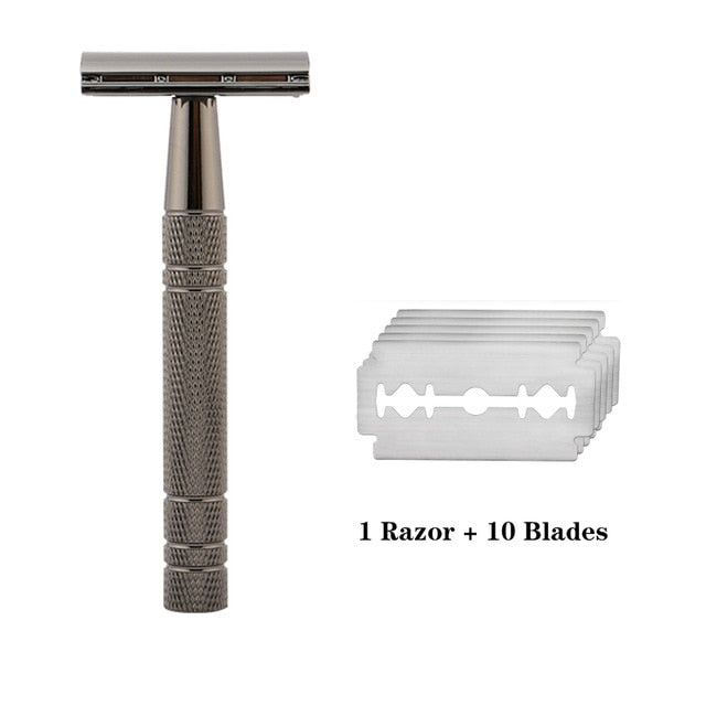 Double Edge Safety Razor With 10 Blades