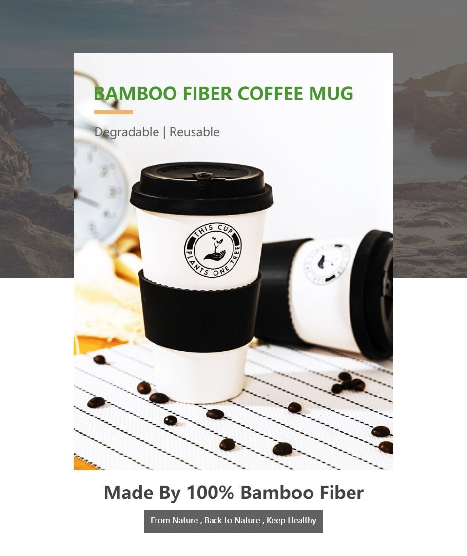 Reusable Coffee Cups with Lids, Natural Fiber Coffee Mug and