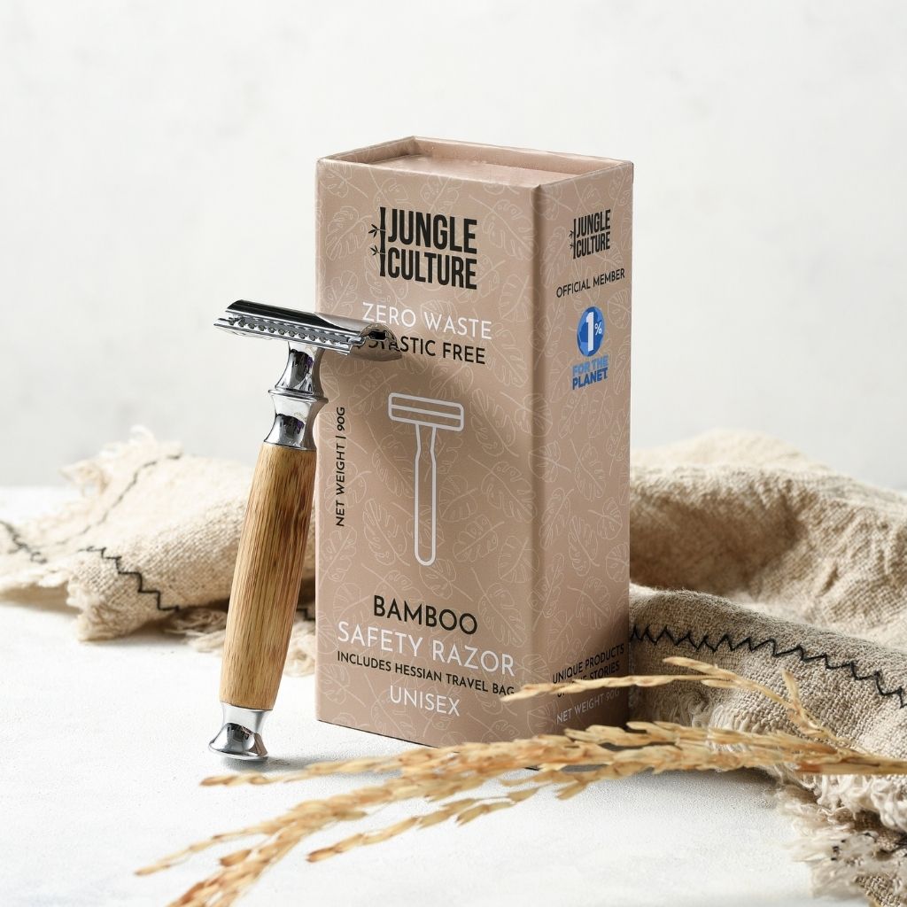 Bamboo Safety Razor | DE Unisex Reusable Razor w/ Jute Travel Bag