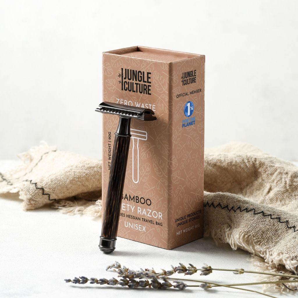 Bamboo Safety Razor | DE Unisex Reusable Razor w/ Jute Travel Bag