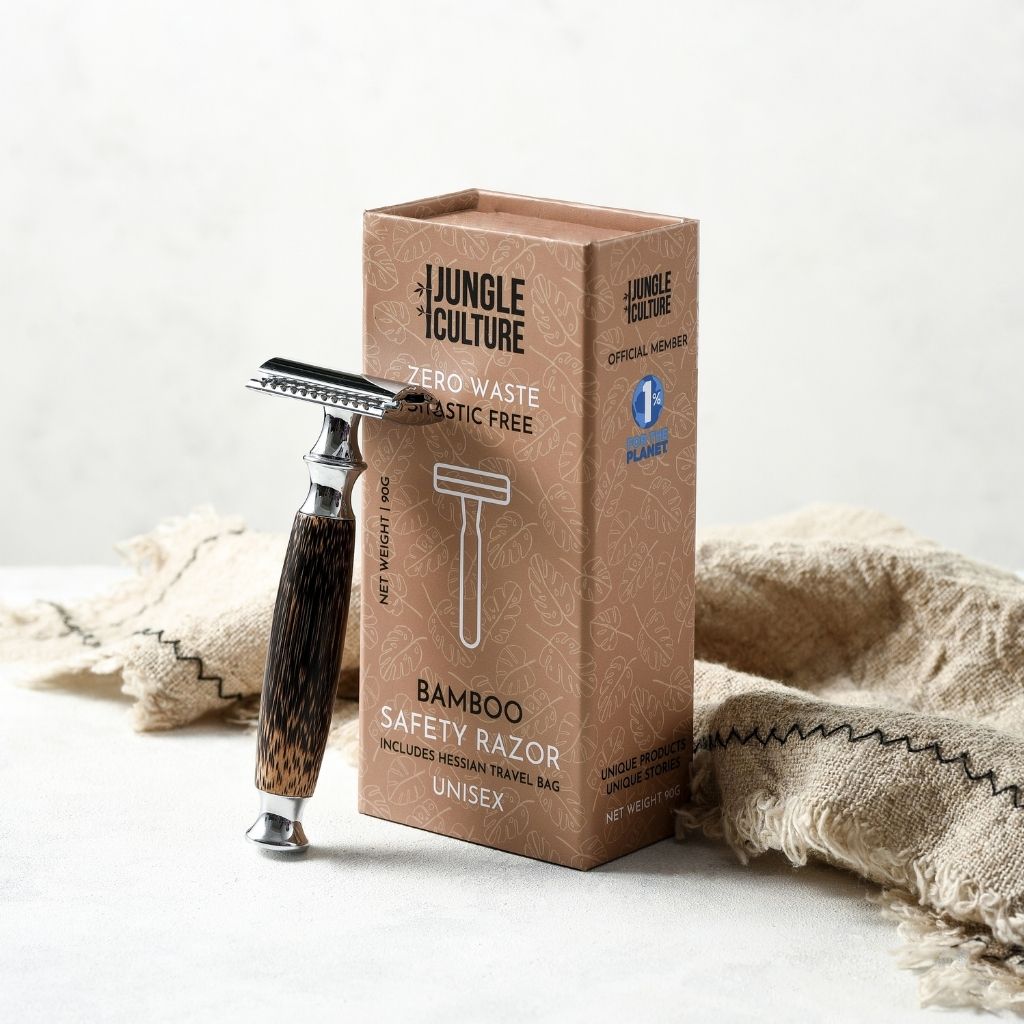 Bamboo Safety Razor | DE Unisex Reusable Razor w/ Jute Travel Bag